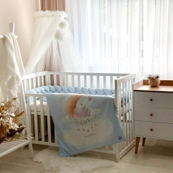Set complet de Lenjerie pentru Pătuț Bebe cu Motive de Elefant Albastru - 6 piese